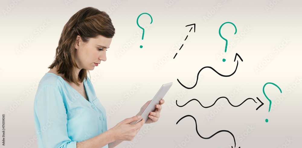 Composite image of businesswoman looking at tablet Composite image of businesswoman looking at tablet