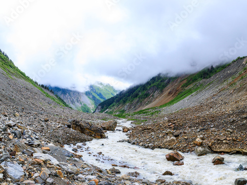 River near Chalaadi glacier in Caucasus mountains