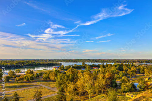 Obraz na płótnie View of the lower Kalemegdan and the Sava and Danube rivers, Belgrade, HDR image. w salonie