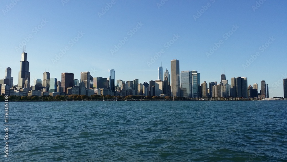 Panorama Chicago skyline from the lake