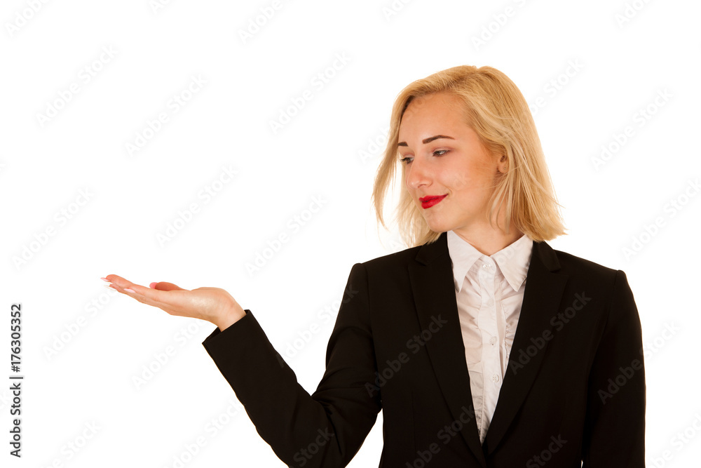 Attractive young woman point into copy space as she is holding an object for commercial Attractive young woman point into copy space as she is holding an object for commercial
