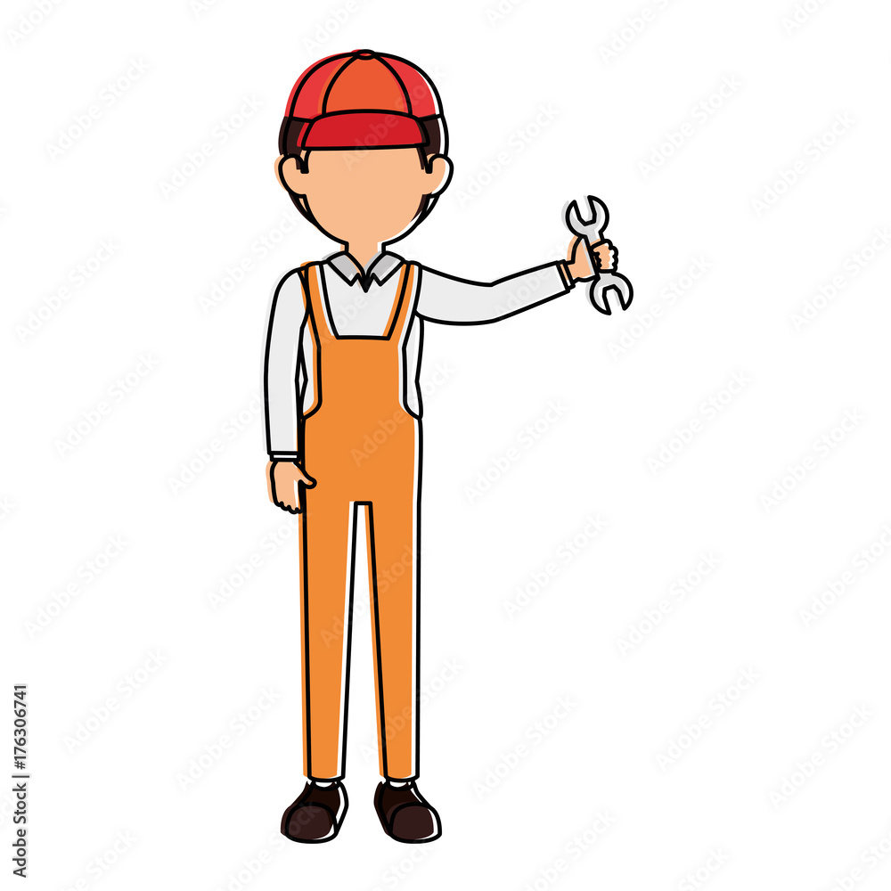 Obraz premium mechanic with wrench avatar character vector illustration design