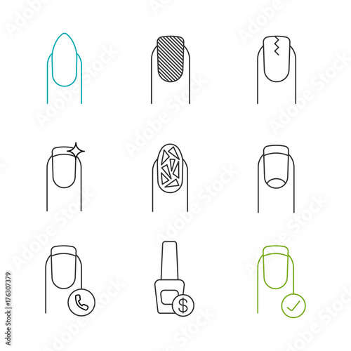 Manicure linear icons set