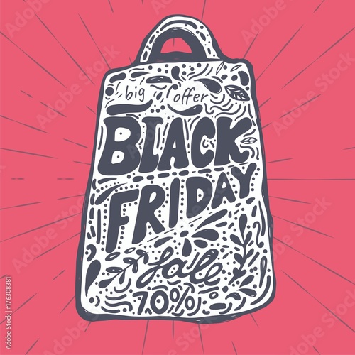 Black Friday Sale Poster on a hand drawn. Sale banner for Black friday with a lettering. Vector Illustration. photo