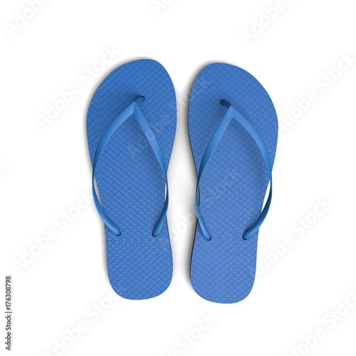 Blue flip flop sandals on a white background. 3D Rendering