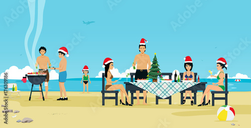 People take the family to celebrate Christmas at the beach.