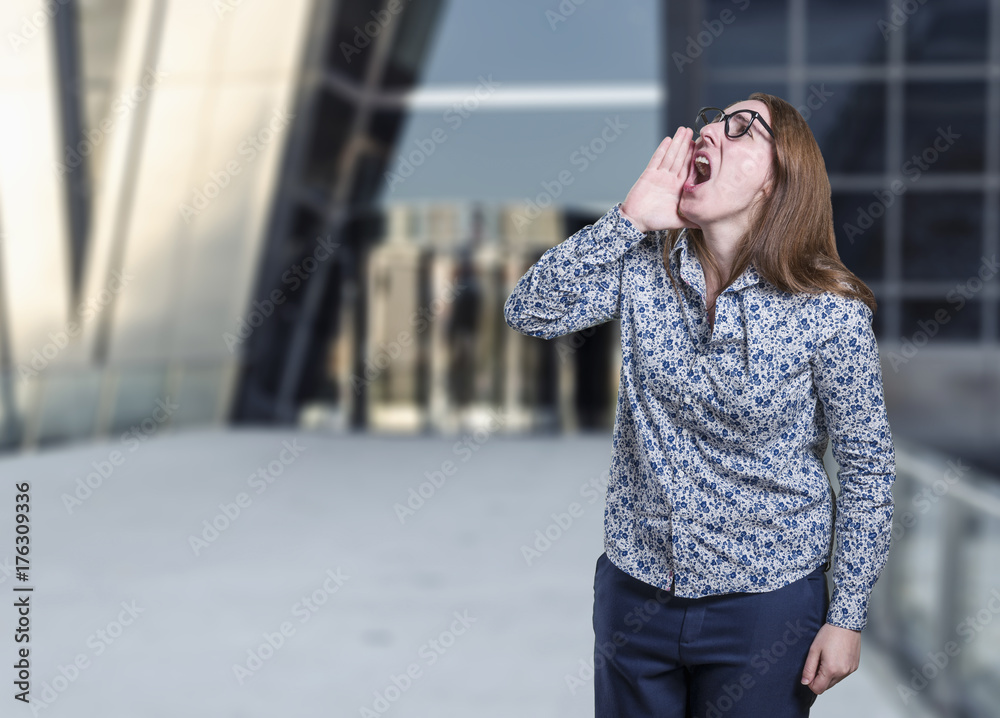 Pretty business woman screaming with black glasses Pretty business woman screaming with black glasses