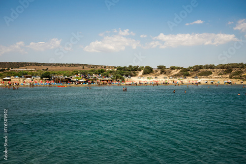Fototapeta Naklejka Na Ścianę i Meble -  Aluminos beach view in a hot summer day, Cyprus