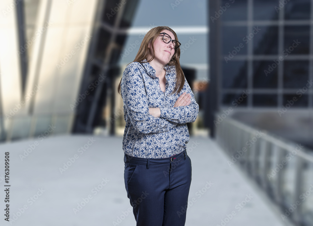 Pretty young business woman with black glasses worried. Pretty young business woman with black glasses worried.