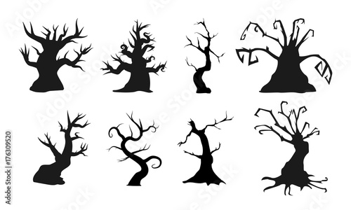 Spooky old trees with creepy shapes. Vector illustration. Perfect for scary or halloween compositions
