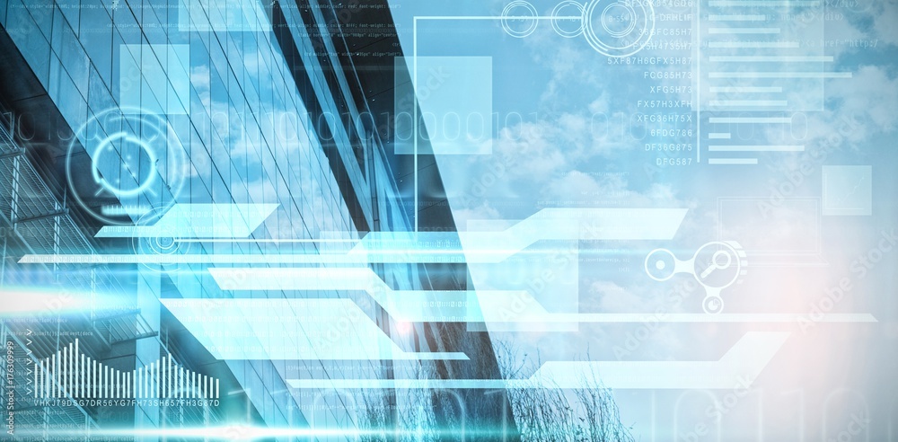 Composite image of blue and black technology interface Composite image of blue and black technology interface