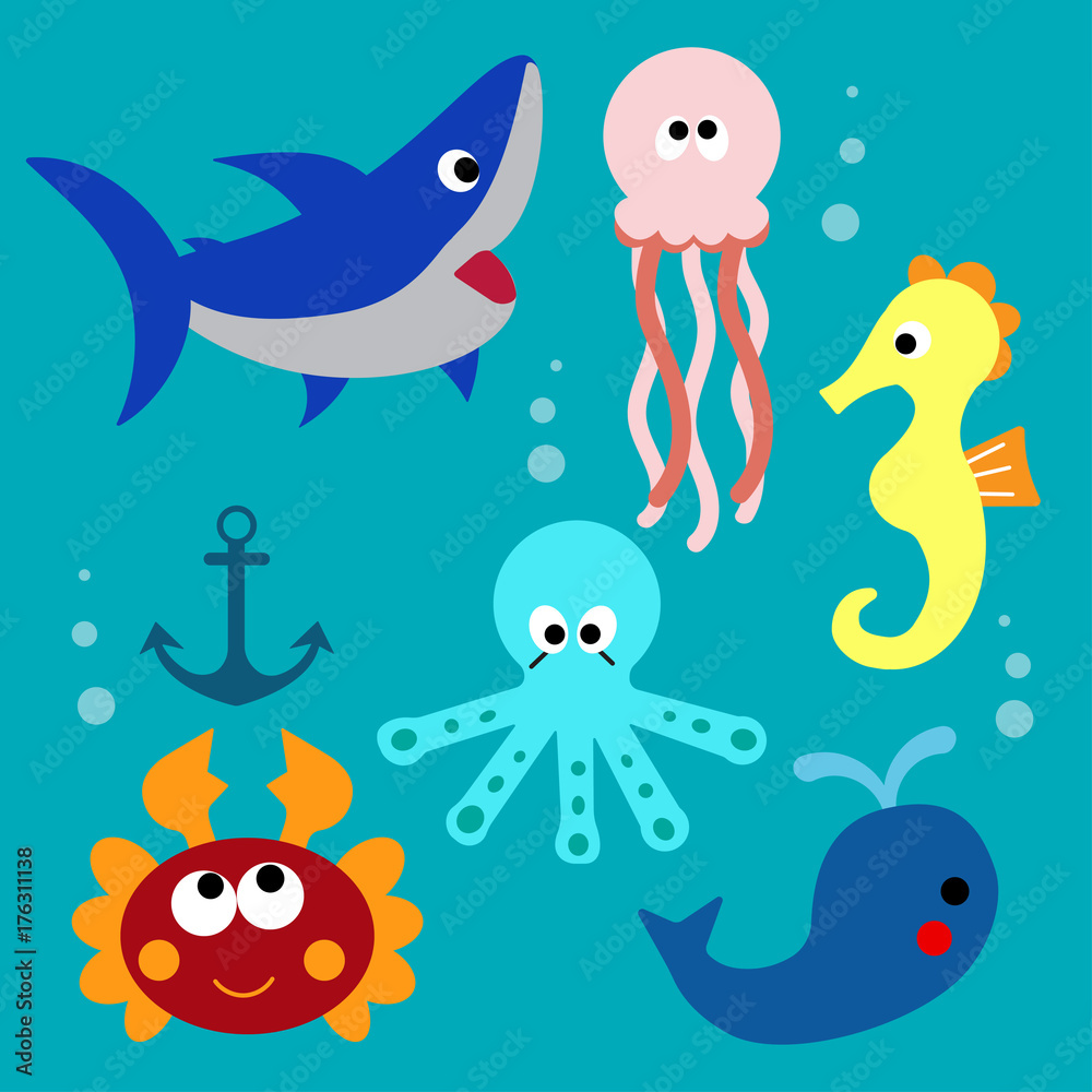 set with cartoon fishs set with cartoon fishs