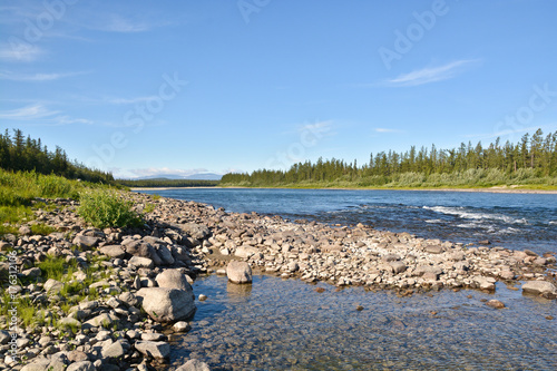 Clean beautiful river in the polar Urals.