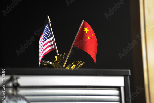 miniature american and chinese flags
