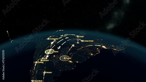 South and North American Flight Connections. Global Communications - Destinations all over the World. The Camera moves from Patagonia to Alaska.