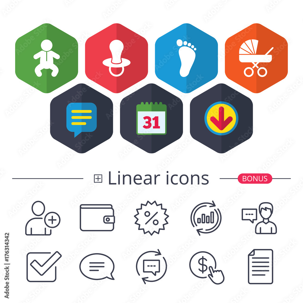 Baby infants icons. Buggy and dummy symbols. Baby infants icons. Buggy and dummy symbols.
