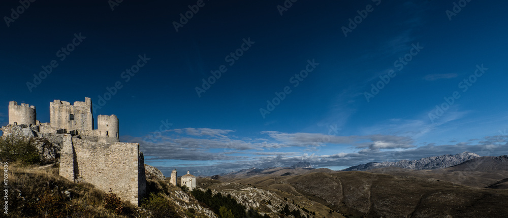 Rocca Calascio is a mountaintop fortress or rocca in the Province of L'Aquila in Abruzzo, Italy