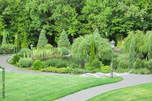 Beautiful green park on summer day