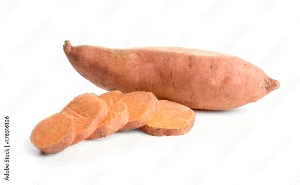 Sweet potatoes on white background Sweet potatoes on white background