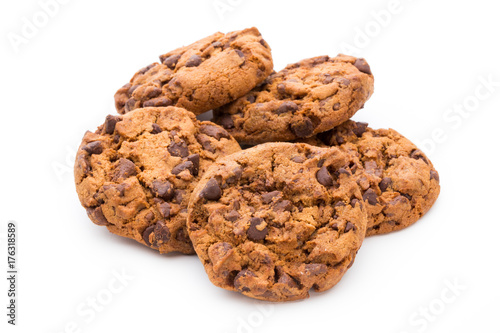 Chocolate chip cookie isolated on white background.