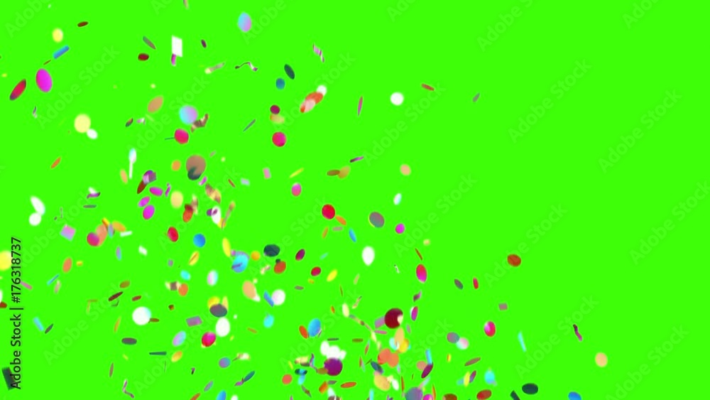 Confetti Party Popper Explosions on a Green Background, Five Options. 3d animation, 4K. look for more options in my portfolio