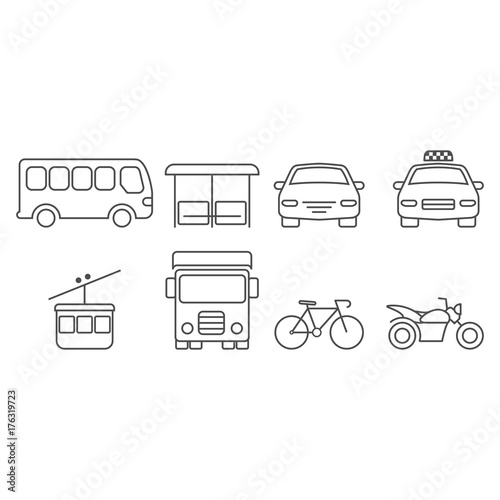 Public and commercial transport simple icons outline silhouette set