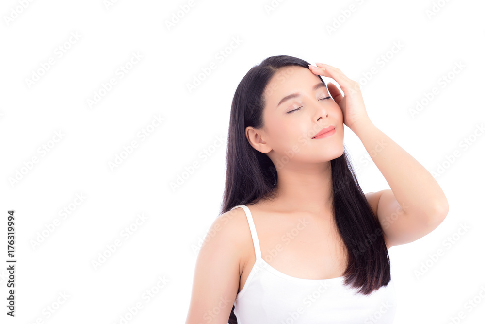 Beautiful girl with makeup, woman portrait and skin care cosmetic concept / attractive beauty asian girl on face isolated on white background. Beautiful girl with makeup, woman portrait and skin care cosmetic concept / attractive beauty asian girl on face isolated on white background.