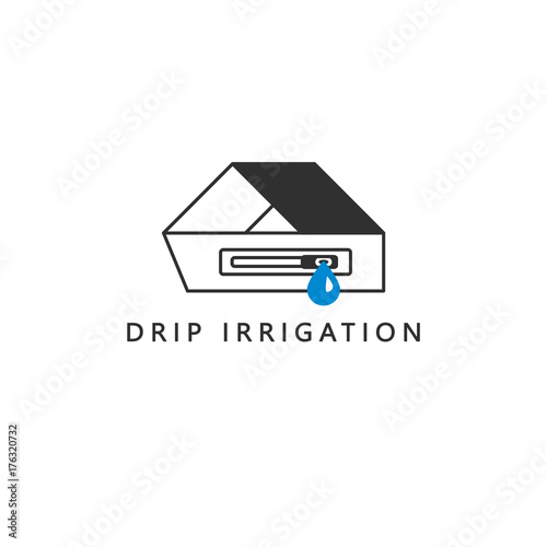 A simple clean drip irrigation symbol. Drip tape. Emitter and a drop of water. Vector icon.