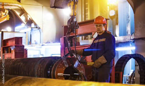 Safety at work. Welding and installation of the pipeline. Indust photo