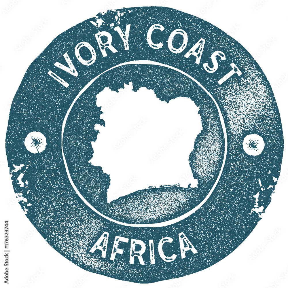 Ivory Coast map vintage stamp. Retro style handmade label. Ivory Coast ...