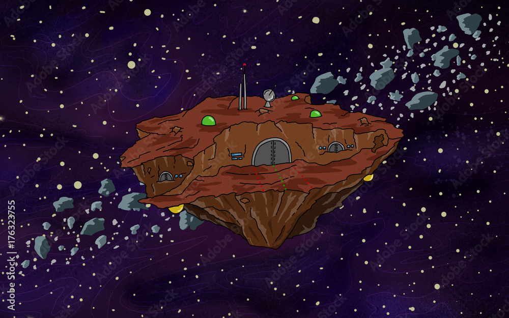 Original Exotic fantasy asteroid base. Space scene environment. Video Game,  Digital CG Artwork, Concept Illustration. US Animated Cartoon Style  Background Stock Illustration | Adobe Stock