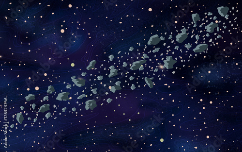 Original Exotic fantasy asteroid field. Space scene environment.