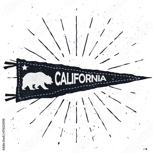 Adventure pennant, Vintage hand drawn flag, California sign. Vector