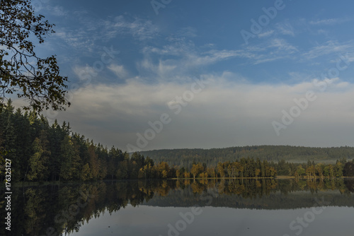 Blue morning near Kladska pond in autumn time