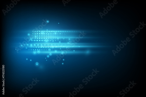 Blue smooth light lines with lens effect vector background.