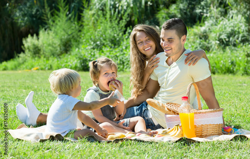 Family of four on picnic