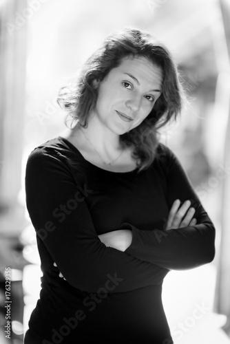 Portrait of Woman with Positive Attitude, Feeling and Showing Confidence - in Black and White