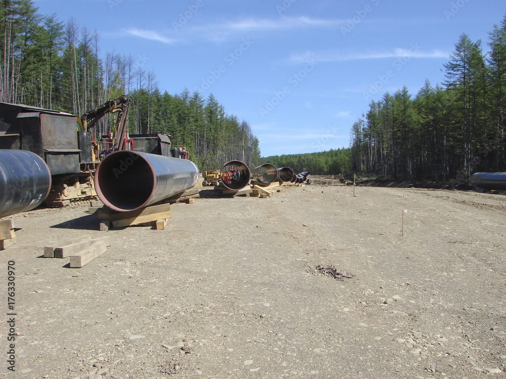 Construction of gas pipeline on the ground Construction of gas pipeline on the ground