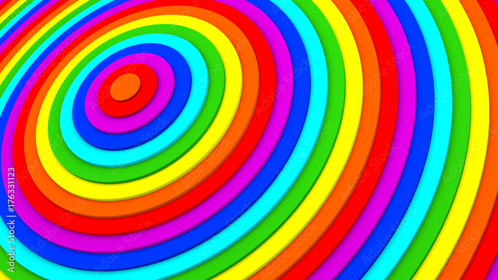 Rainbow gradient concentric rings 3D rendering