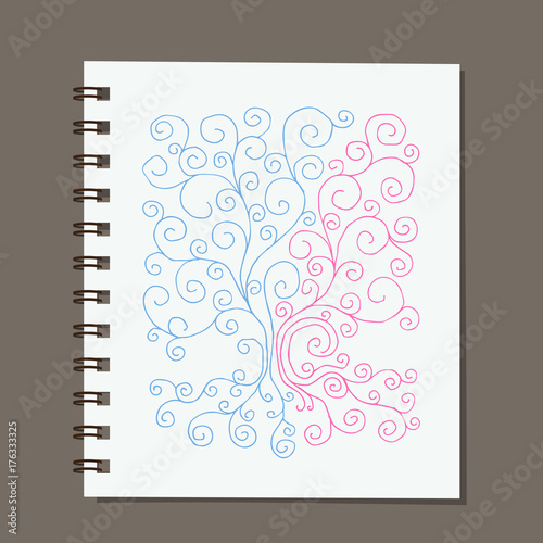Notebook design, abstract family tree with roots