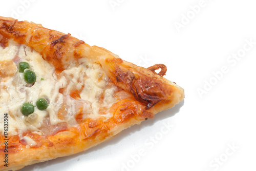 a piece of pizza isolated on white background