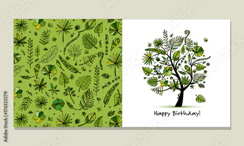 Greeting card with tropical tree design