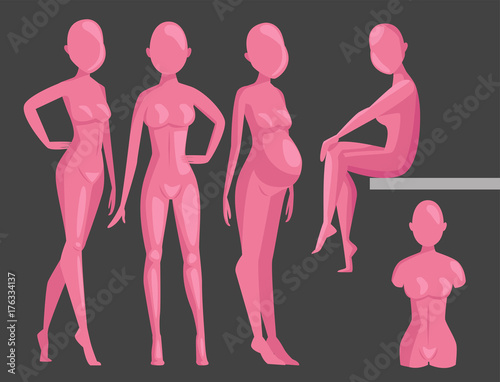 Vector dummy mannequin model poses male and female beautiful attractive sculpture plastic figure silhouette.
