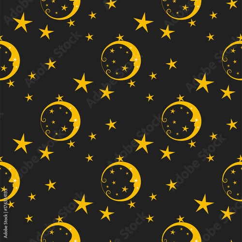 Seamless pattern background moon nature cosmos cycle satellite surface whole cycle from new star vector illustration.