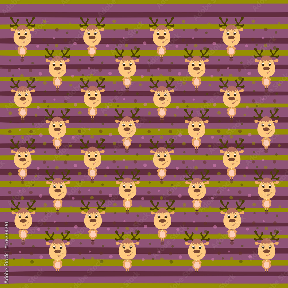 Christmas striped background with cute deer