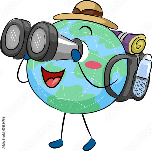 Earth Mascot Travel Binoculars Illustration