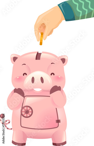 Hand Kid Happy Piggy Bank Illustration