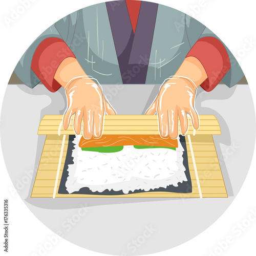 Hands Sushi Roll Illustration