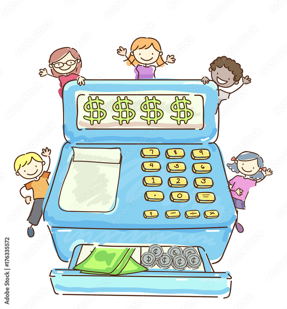 Stickman Kids Cash Register Illustration Stickman Kids Cash Register Illustration