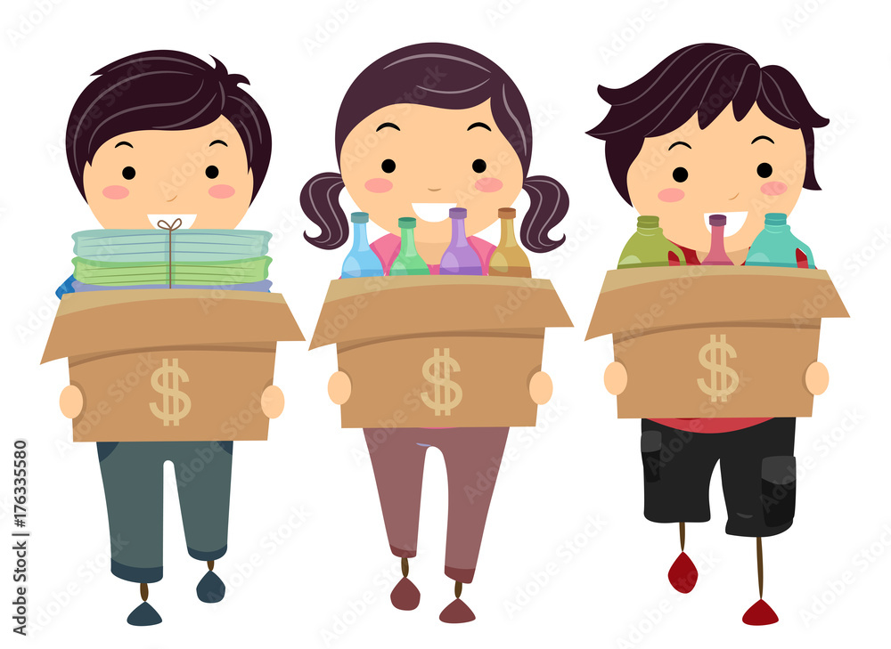Stickman Kids Recycle Materials Money Illustration Stickman Kids Recycle Materials Money Illustration